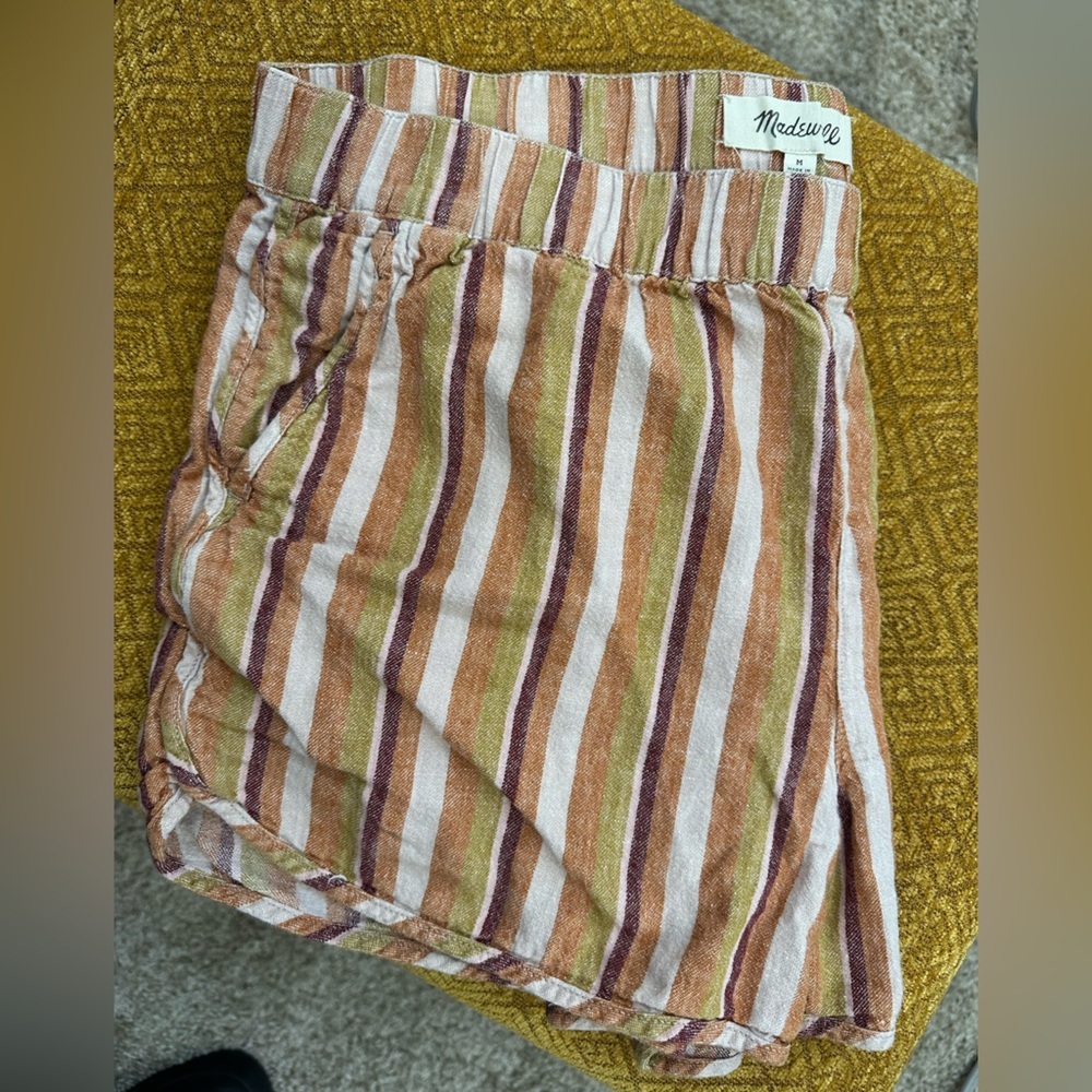 Madewell Linen Striped Shorts | Multicolor | Pull-On Elastic Waist | Size M - Picture 6 of 8